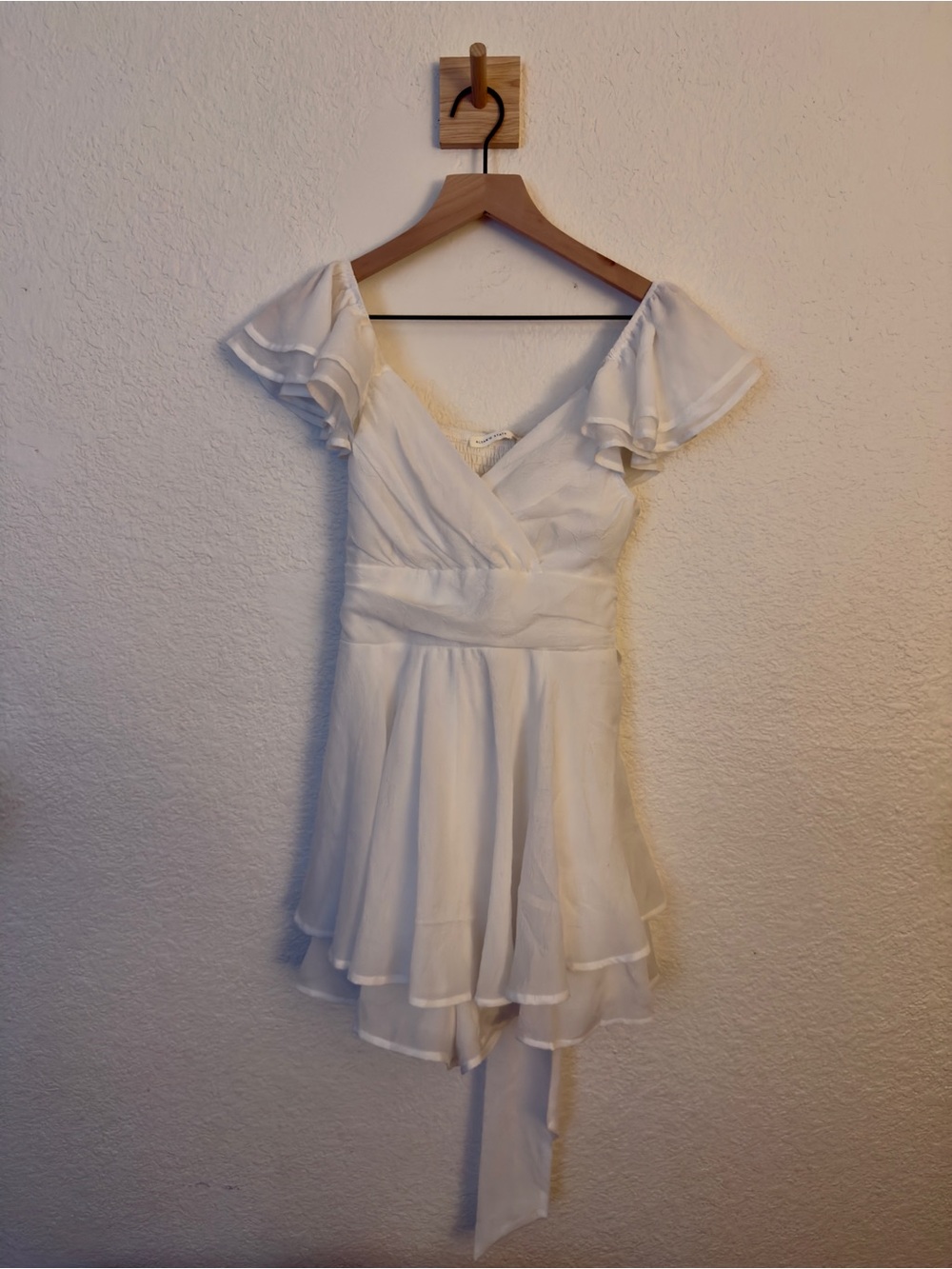 Altar'd State White Chiffon romper with Flutter Sleeves